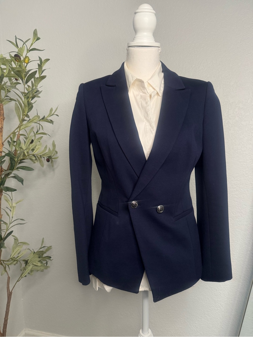 Women's Navy Double-Breasted Blazer and Skinny Slacks